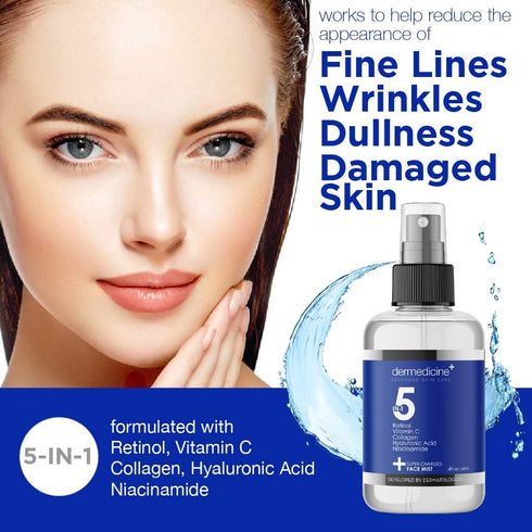5 in 1 Super Charged Face Mist w/Retinol, Vitamin C, Collagen, Hyaluronic Acid & Niacinamide | 4 fl oz, 120 ml Hydrates