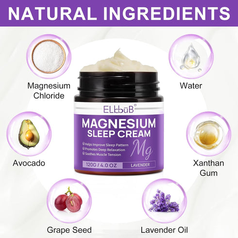 Magnesium Cream for Sleep - Enriched with Almond Oil, Lavender, and Vitamin E for Deep Relaxation - Natural Magnesium