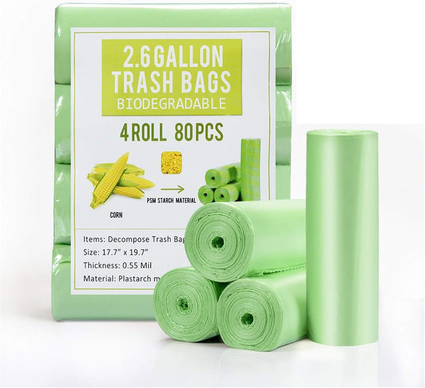 Jaoul 2.6 Gallon Trash Bags, Strong & Unscented Mini Garbage Bags for Kitchen, Bathroom, Office, Green, 80 Counts