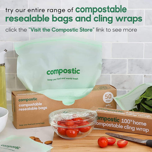 Home Compostable Resealable Sandwich Bags (7"x7"), 100 Count, Microwave & Freezer Safe Food Storage