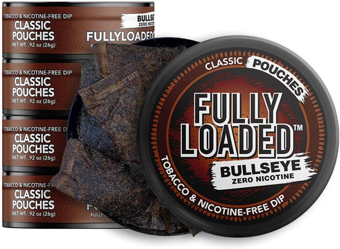 Fully Loaded Chew Tobacco and Nicotine Free Classic Bullseye Pouches - Chewing Alternative, 5 Cans