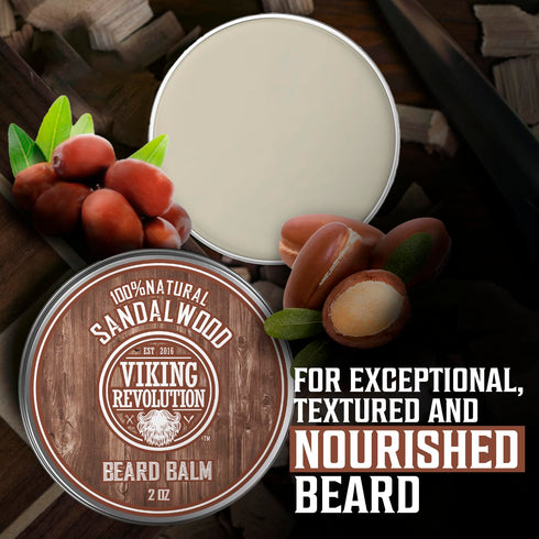 Viking Revolution Beard Balm with Sandalwood Scent, Argan & Jojoba Oils for Men