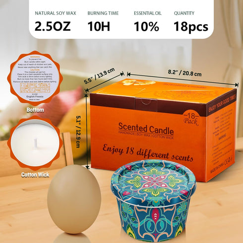 Vortixx 18-Pack Set 2.5oz 10+ (18scent) Aromatherapy Candle - Travel-Size Scented Candles Each | Hour Relaxing