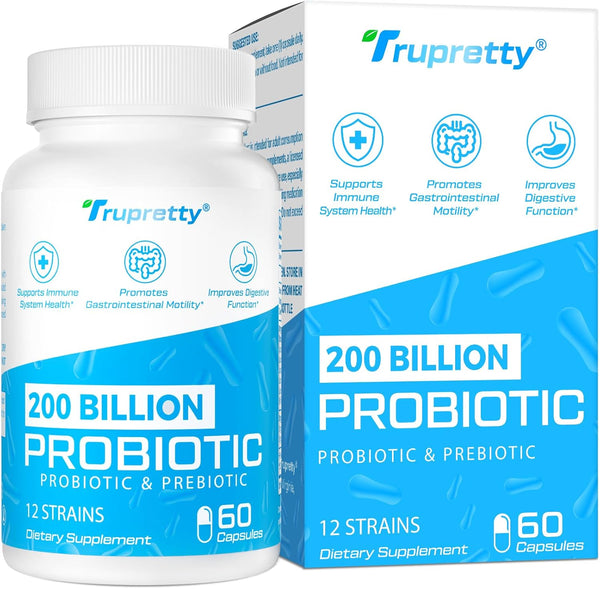 200 Billion CFU Probiotics - 12 Strains for Women & Men, Daily Supplement with 3 Prebiotics, 60 Capsules