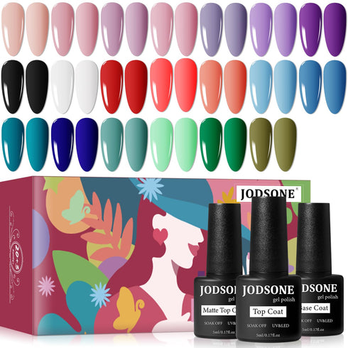 JODSONE Gel Nail Set, 20 Colors High Shine Gel Polish with Base Top Matte Coat, Gorgeous Gifts Show Charm