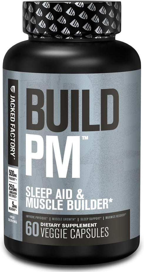 Jacked Factory Build PM Night Time Muscle Builder & Sleep Aid Supplement with VitaCherry, Ashwagandha, Melatonin - 60