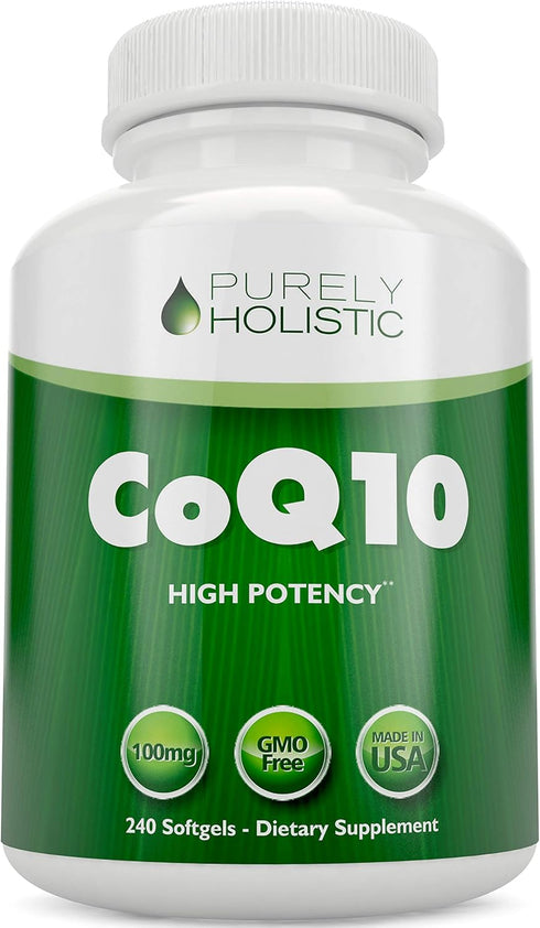 Purely Holistic CoQ10 100mg - 240 SoftGels, 8 Month Supply, Ubiquinone Supplement with Organic Olive Oil