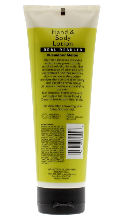 ShiKai Hand & Body Lotion, Cucumber Melon, 8oz | Daily Moisturizing Skincare with Aloe Vera & Vitamin E