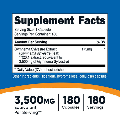 Nutricost Gymnema Sylvestre (20:1 Extract) 175mg, 180 Capsules - Non-GMO, Gluten Free, and Vegetarian Friendly
