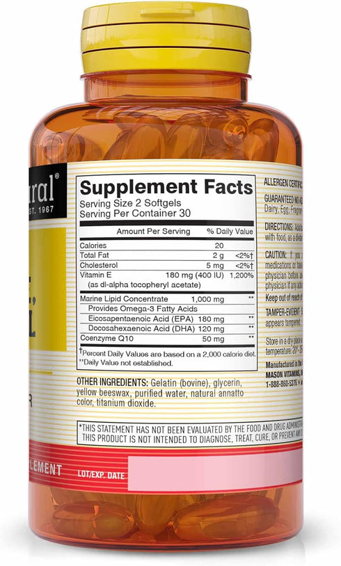MASON NATURAL Heart Trio: Co Q10, Vitamin E & Fish Oil, 60 Softgels for Cardiovascular Health