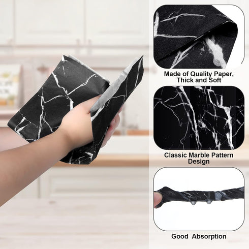 Zonon 50 3 13x16 Inch Pcs Black Marble Guest Towel Disposable Bathroom Paper Napkins Decorative Hand Towels Ply