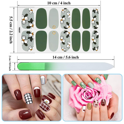 Maitys 224 Pieces Nail Art Polish Stickers, 16 Sheets Full Nail Wraps with File Manicure Kit, Fresh Floral Series