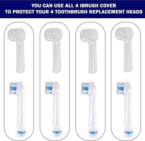 ibrush 4 Pack 500, 1000, 1500 Protective Cover Cap Compatible with Oral B Replacement Heads, Fits for Cross Action