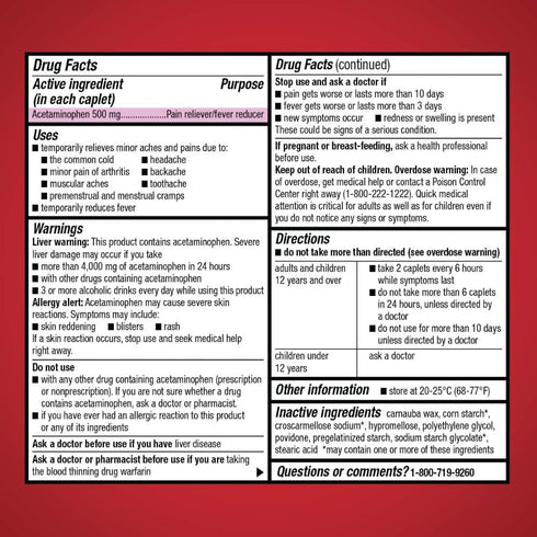 Amazon Basic Care Extra Strength Pain Relief Acetaminophen Caplets 500 mg - Pain Reliever/Fever Reducer, 500 Count