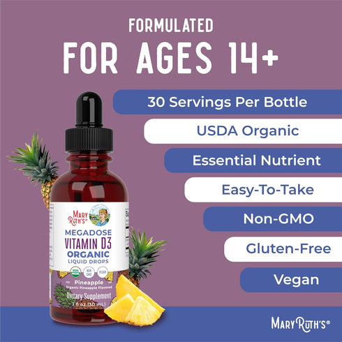 MaryRuth Organics Vitamin D3 Liquid Drops | 4000 IU Megadose | USDA Organic Spray for Adults & Kids, 30 Servings