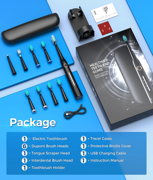 Electric Toothbrush with Travel Case, Sonic Toothbrush for Adults, 8 Brush Heads, 40000 VPM Deep Clean, 5 Modes