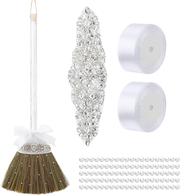 Wedding Brooms DIY Bride Groom Jump Broom 11.81 x 28.74 Inch with White Ribbons for African American Wedding Crafts