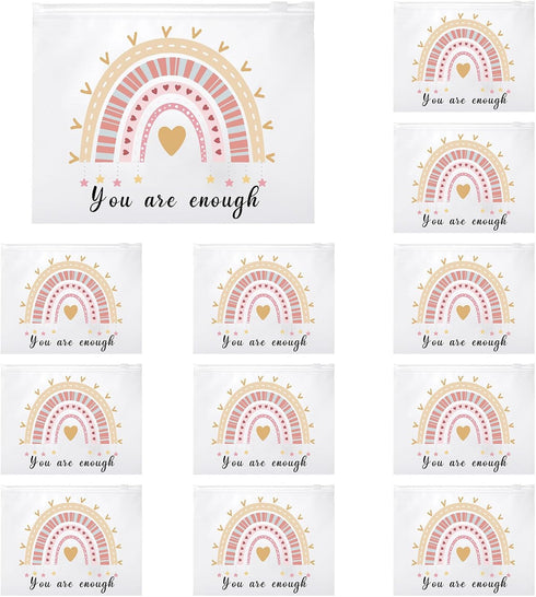 50 Pcs Rainbow Cosmetic Bag, Inspirational Gifts for Women, Motivational Quotes Waterproof Zippered Pouch