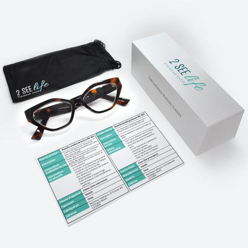 Tortoise Shell Geometric Cat Eye Reading Glasses for Women, Funky Look & Clear Vision, Sturdy Magnifying Glasses for