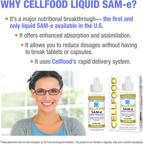 Cellfood SAM-e Liquid Formula+, 1 fl oz - Joint Support & Liver Health, Gluten Free, Non-GMO