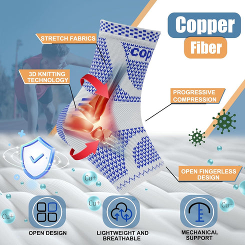 Copper Ankle Brace - Copper Infused Compression Sleeve for Men & Women, Foot Pain Relief, Sprained Ankle (Blue XL)