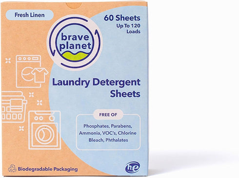 Brave Planet Laundry Detergent Sheets - 60 Sheets | Fresh Linen, Eco-Friendly, Removes Dirt, Stains, Odors, Vegan