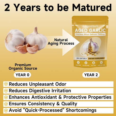 SpenHerb 7500mg Immune 300 Softgels,1 Aged Garlic Extract Softgels, Odorless Allium Sativum Antioxidant Supplement
