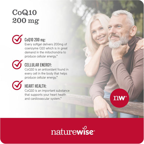 NatureWise CoQ10 200mg Softgels - 30 Softgels | High Potency Ubiquinone Antioxidant for Heart Health + Energy
