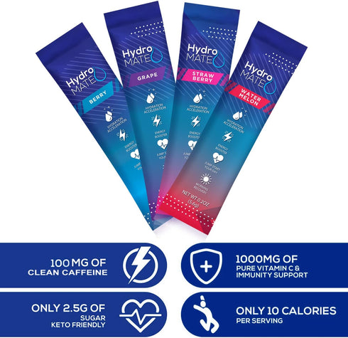 HydroMATE Electrolytes Powder Drink Mix Packets, 30 Count, Low Sugar Hydration Accelerator