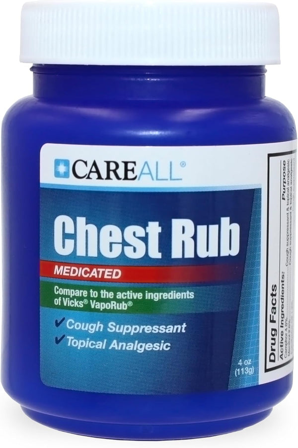 CareAll Medicated Chest Rub 4 oz - Topical Analgesic and Cough Suppressant for Throat, Chest, and Sinuses Relief