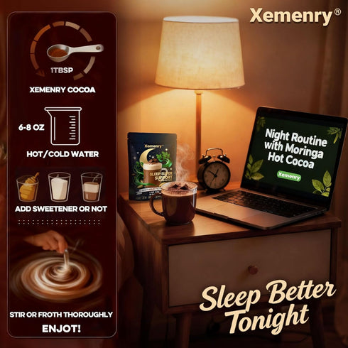 Immune 7.4 oz., 30 Moringa Hot Cocoa Sleep Aid, Pure Moringa Powder Mix with Cocoa Powder - Supports Energy, Support