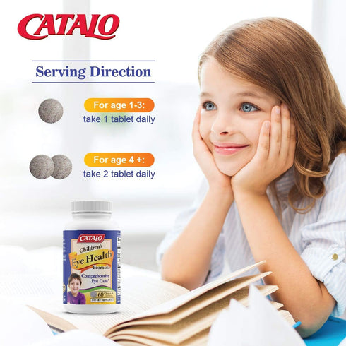 CATALO Children's Eye Health Formula, Vision Support with Bilberry, Eyebright, Lycopene, Lutein, 60 Chewable Tablets