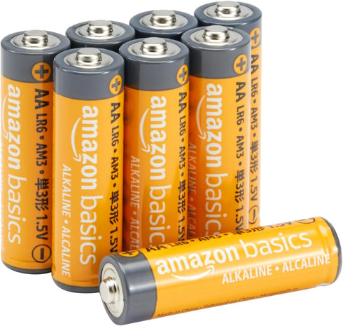 Amazon Basics 8-Pack AA Alkaline Batteries, High-Performance, 1.5 Volt, 10-Year Shelf Life