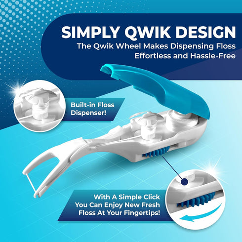 QWIK Dental Flosser | Click-to-Use, Reusable & Refillable | Pre-Loaded Floss with Travel Cover | Easy Flossing