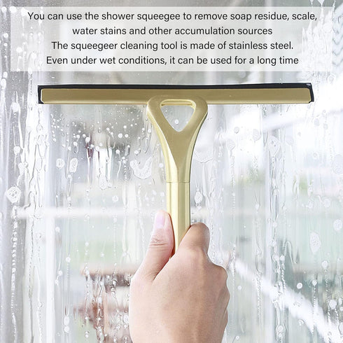 Shower Squeegee for Glass Doors, Stainless Steel Window Squeegee, Non-Slip Handle for Bathroom and Tile Cleaning