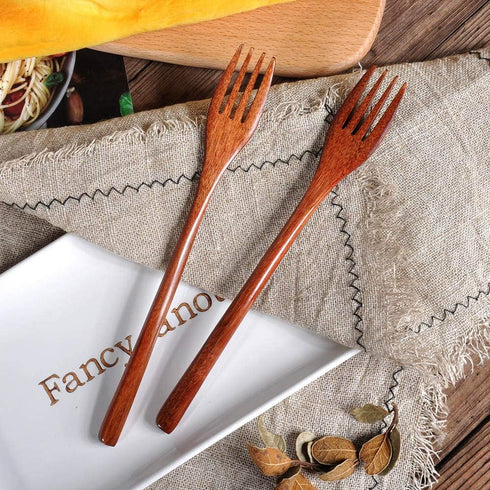 Wooden Spoon Fork Knife Eating Flatware Set - Portable Utensil Set with Case, Reusable Wooden Cutlery, 2 Spoons, 2
