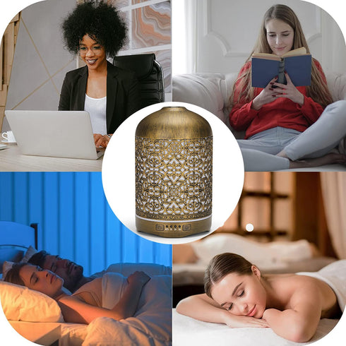 kakoda 250ML Essential Oil Aromatherapy Diffuser for Home Bedroom Office Metal Hollow Decorative Room Ultrasonic Air