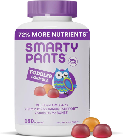 SmartyPants Toddler Multivitamin Gummies: Omega 3 Fish Oil, Vitamin D3, C, 180 Count