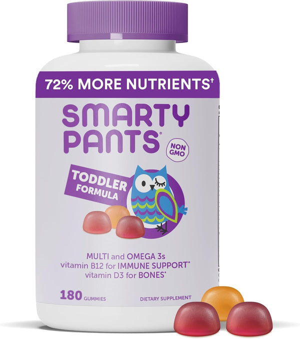 SmartyPants Toddler Multivitamin Gummies: Omega 3 Fish Oil, Vitamin D3, C, 180 Count
