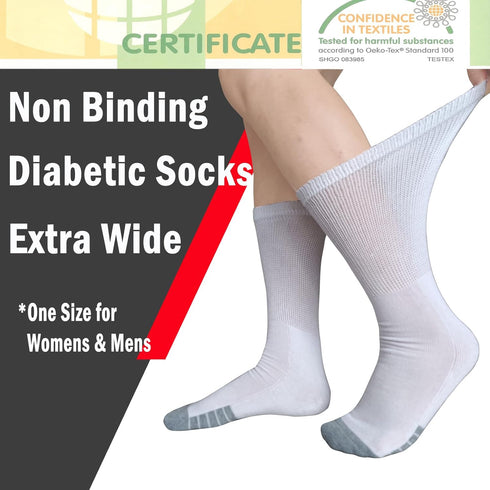 SYOLLAVE 6 Diabetic Socks Extra Width Non Binding Neuropathy Super Wide Bariatric Sock for Men Women Pairs Large Size