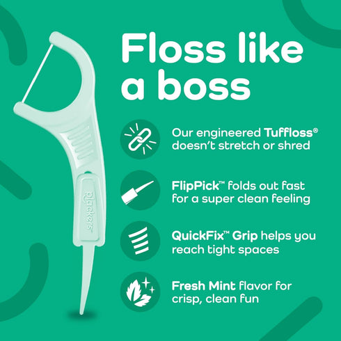 Plackers Micro Line Dental Floss Picks, Fold-Out FlipPick, Tuffloss, 90 Count (6 Pack), Fresh Mint Flavor