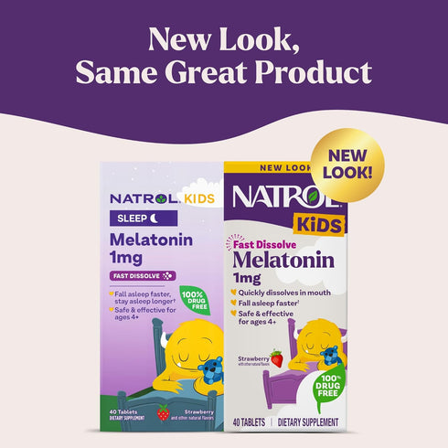 Natrol Kids Fast Dissolve Melatonin 1 mg Dietary Supplement for Restful Sleep, 40 Strawberry-Flavored Tablets, 40 Day