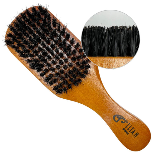 Titan Club Wave Brush for Men - Durable Wooden Handle, 100% Natural Boar Bristles, Soft for All Hair Types & Textures