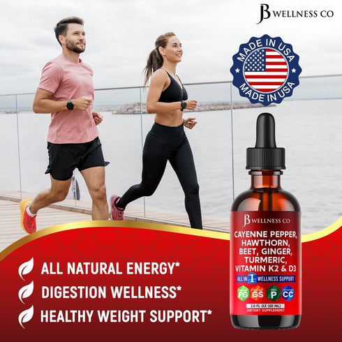 JB Wellness Co D3 K2 4oz Cayenne Pepper Supplement Liquid Drops + Hawthorn Berry, Vitamin Beet Root Powder, Ceylon