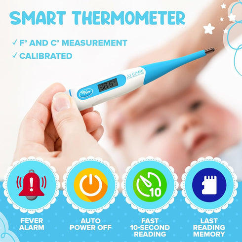 JJ CARE Oral Thermometer with LCD Display, Fast 10 Seconds Reading for Babies and Adults, Includes 10 Covers