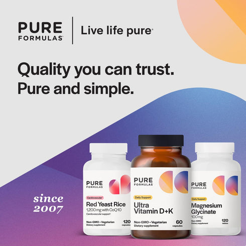 PureFormulas Vitamin D3 K2, 5000 IU D3 and K2 Supplement for Bone and Immune Support, 60 Vegetarian Capsules