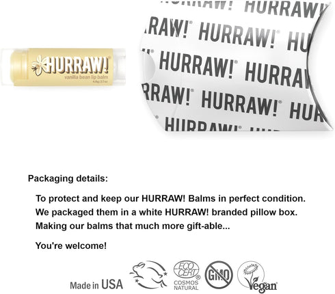 Hurraw! Vanilla Bean Lip Balm, Organic, Certified Vegan, Cruelty-Free, Gluten-Free, 100% Natural Ingredients