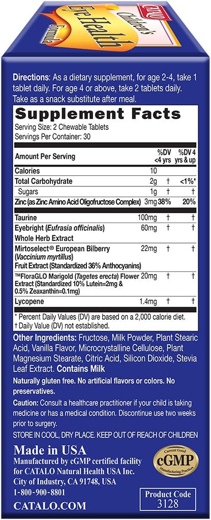 CATALO Children's Eye Health Formula, Vision Support with Bilberry, Eyebright, Lycopene, Lutein, 60 Chewable Tablets