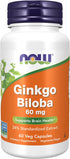 NOW Supplements Ginkgo Biloba 60 mg - 24% Standardized Extract - Non-GMO Project Verified - 60 Veg Capsules