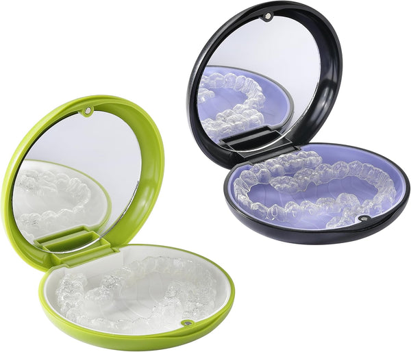 VRUIFA 2 PCS Retainer Cases, Compatible with Invisalign, Mouth Guard Case with Mirror,